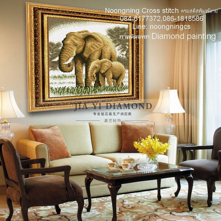 ช้างแม่ลูก ครอสติสคริสตัล Diamond painting โมเสก ภาพติดเพชร งานฝีมือ DIY