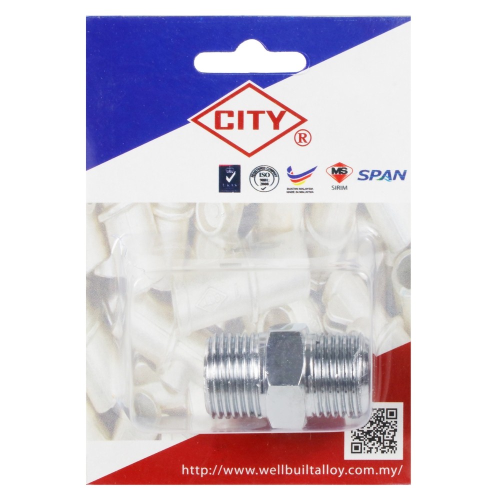 ท่อประปา ข้อต่อ ท่อน้ำ ท่อPVC นิปเปิ้ลทองเหลืองชุบโครเมียม CITY 1/2 นิ้ว NIPPLE CHROME-PLATED BRASS SOCKET CITY 1/2"