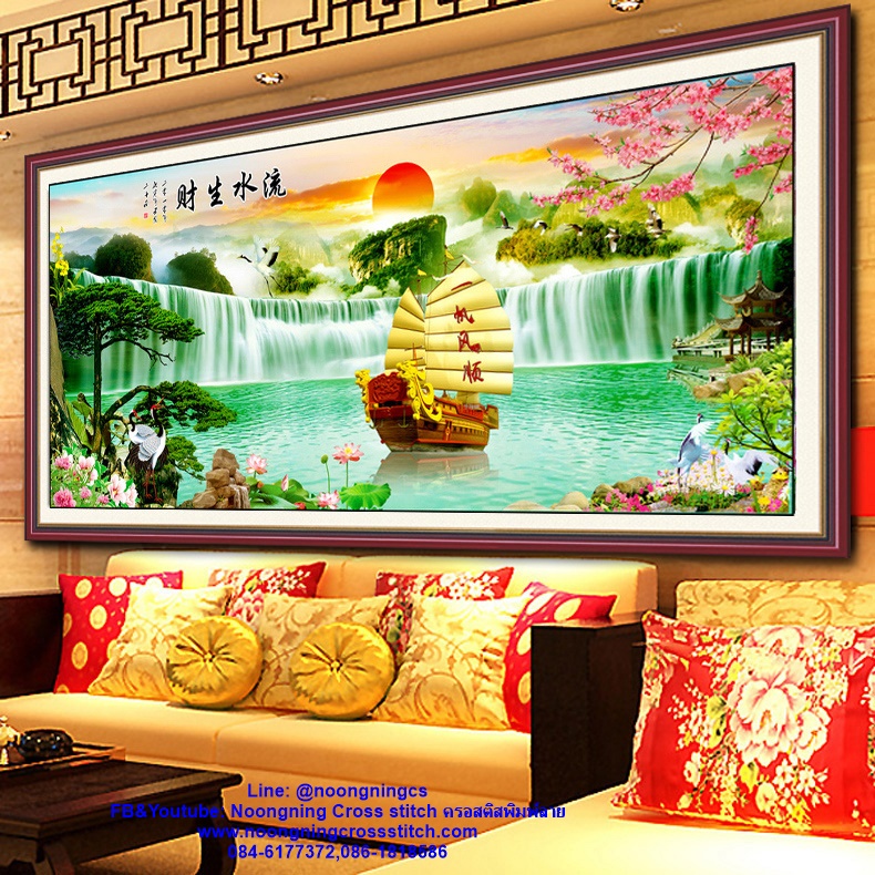 เรือสำเภา ค้าขายร่ำรวย ครอสติสคริสตัล Diamond painting โมเสก ภาพติดเพชร งานฝีมือทำที่บ้าน DIY