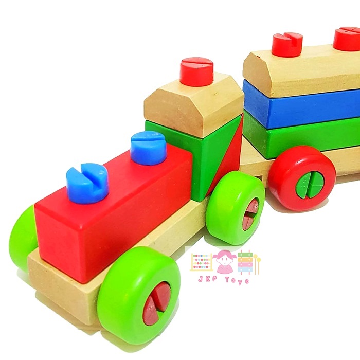 ของเล่นไม้ รถไฟไม้ขันน็อต รถไฟช่าง เซ็ตประกอบรถไฟขันน็อต