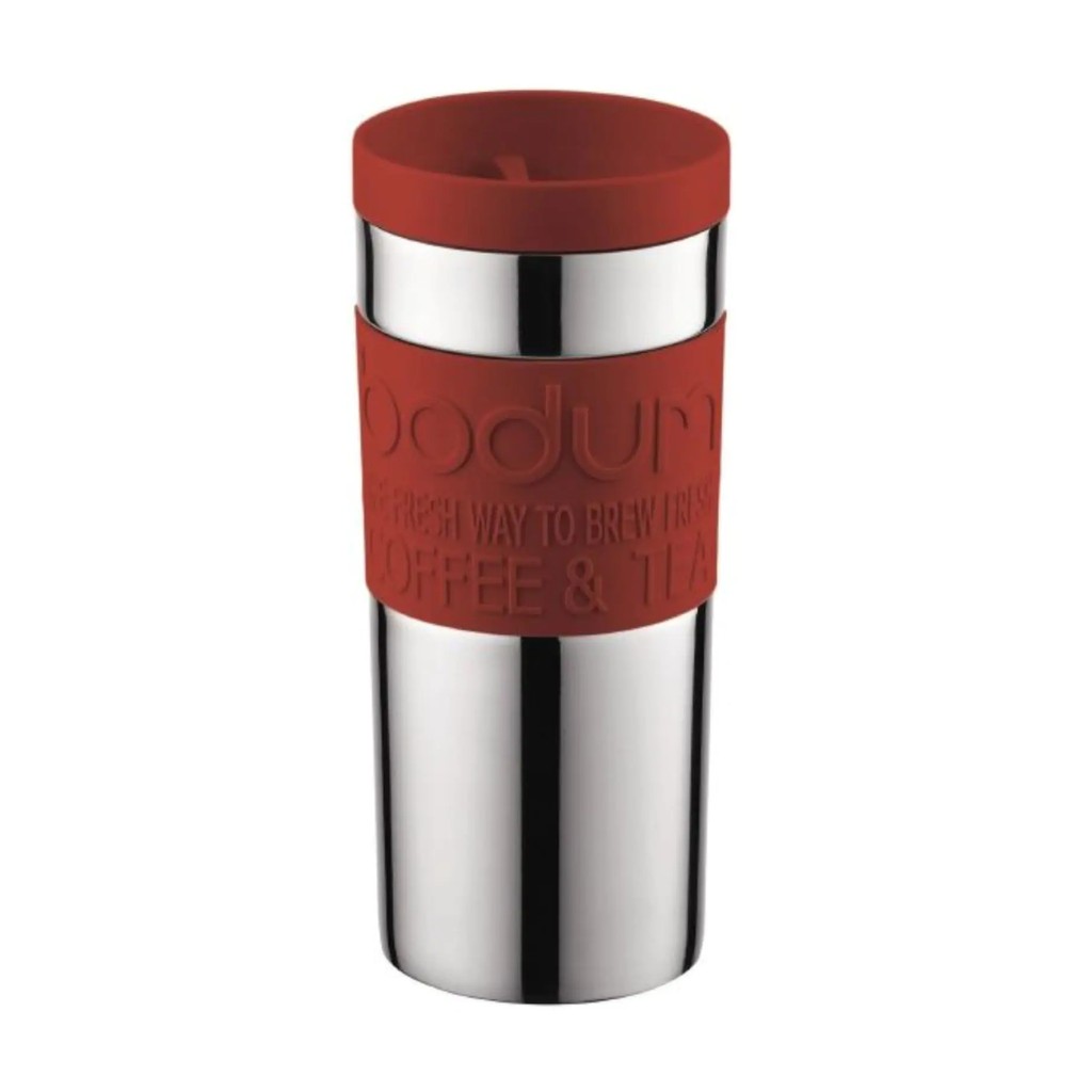 BODUM กระบอกน้ำสแตนเลสแบบพกพา ฝาแบน ขนาด 12 ออนซ์ สีแดง