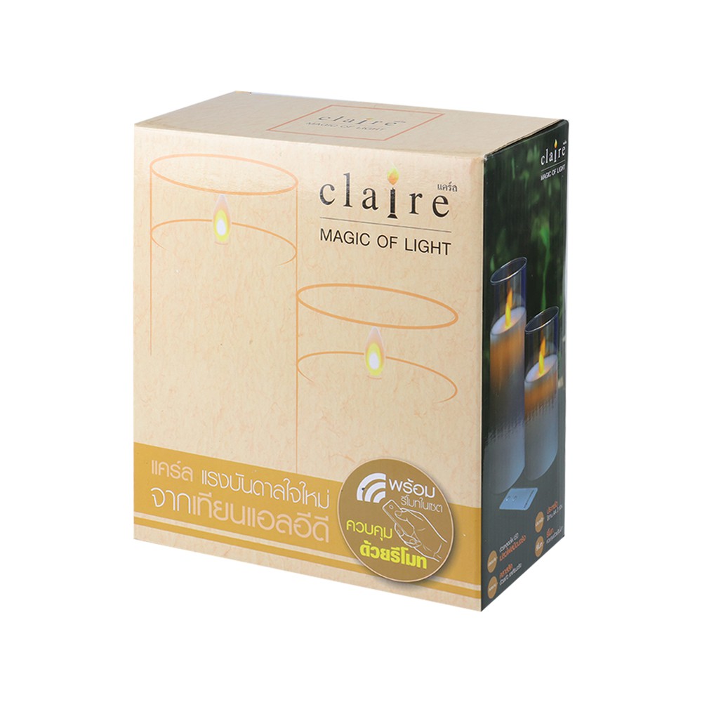 ธูปไฟฟ้า เทียนไฟฟ้า ธูปเทียนไฟฟ้า LED ชุดเทียน LED 2 ไซส์ ครอบแก้ว สีเทา รีโมท CLAIRE
