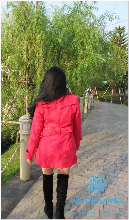 Pink wool coat for women