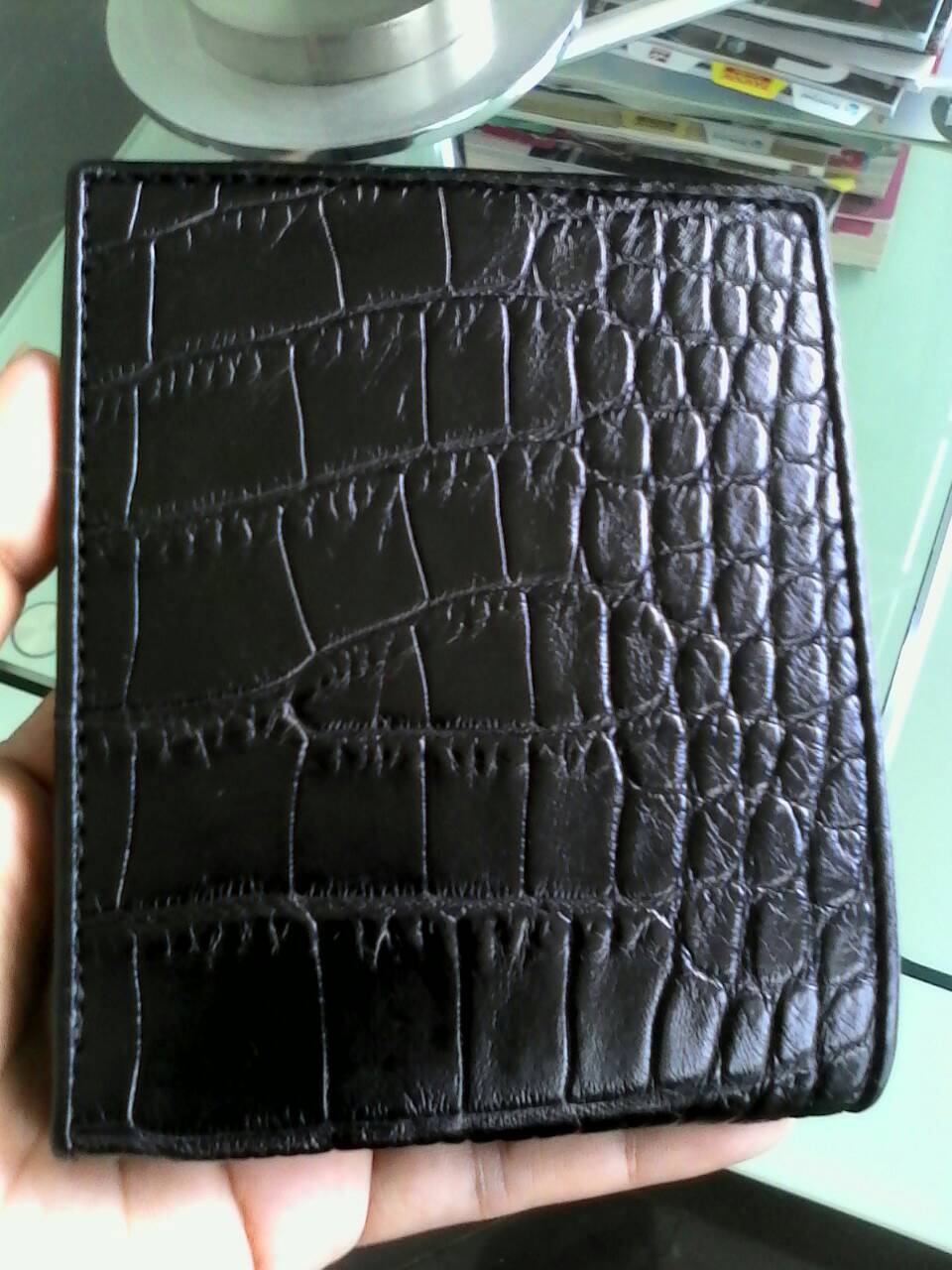 กระเป๋าสตางค์หนังจระเข้แท้(หนังท้อง) สีดำ1