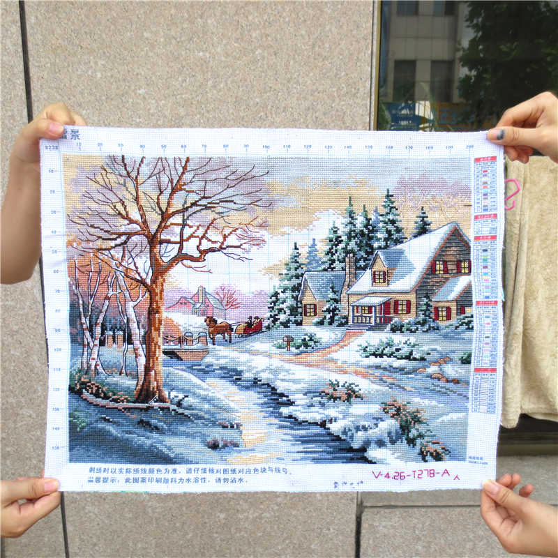 วิวบ้าน ชุดปักครอสติส พิมพ์ลาย ครอสติสจีน งานฝีมือทำที่บ้าน DIY