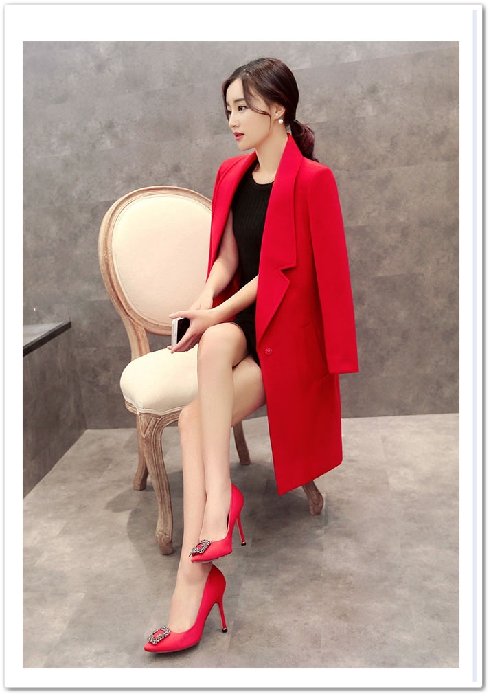 เสื้อโค้ทยาวสีแดง กันหนาวงานเกาหลี ผ้าวูลแท้ๆ รุ่น "Classy Coat"ใส่แล้วสวยหรู ดูดี คลาสสิคสุดๆ (พร้อมส่ง)(S,M,L,XL)