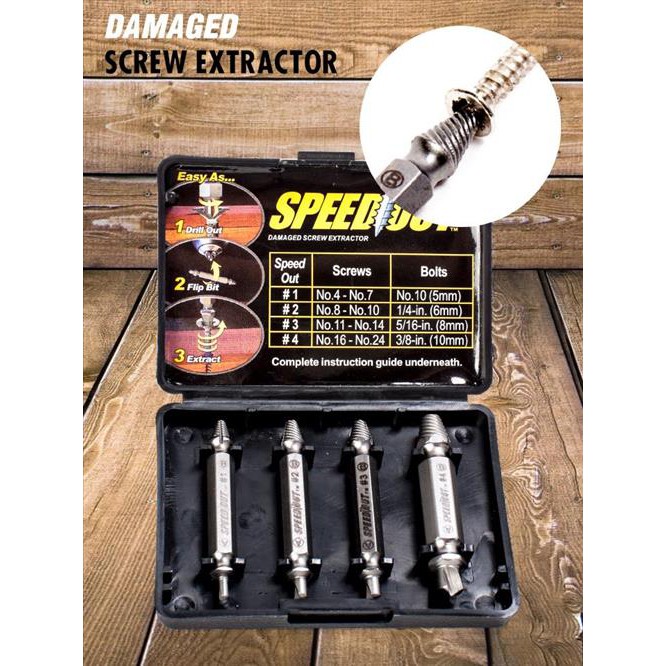 !!สินค้าขายดี!! อุปกรณ์ถอนน็อตและสกรู เซ็ต 4 ชิ้น SPEEDOUT Damaged Screw Extractor