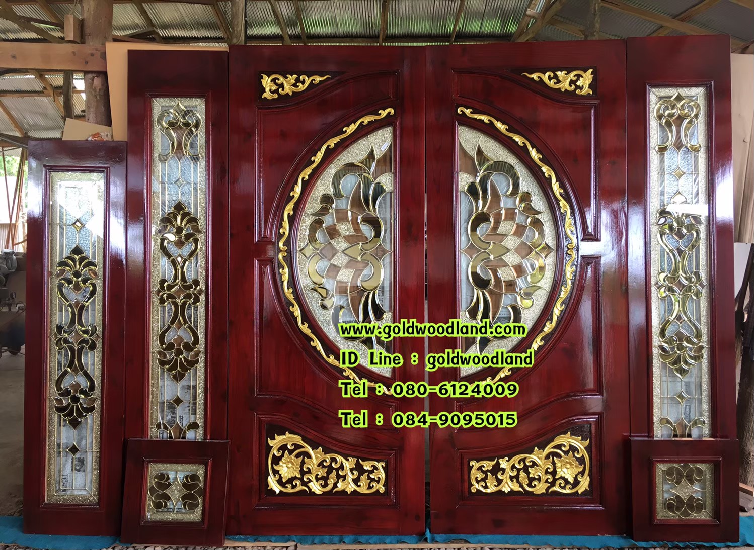 ประตูไม้สักกระจกนิรภัย GBBB - 152
