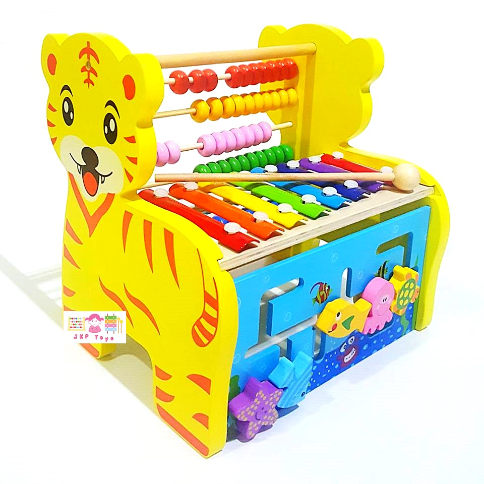 3 in 1 ของเล่นไม้ เสริมพัฒนาการเสือน้อยระนาด รางเลื่อน รางลูกคิด