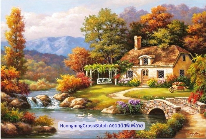 บ้านชายป่าอุดมสมบูรณ์ ครอสติสคริสตัล Diamond painting โมเสก ภาพติดเพชร งานฝีมือทำที่บ้าน DIY