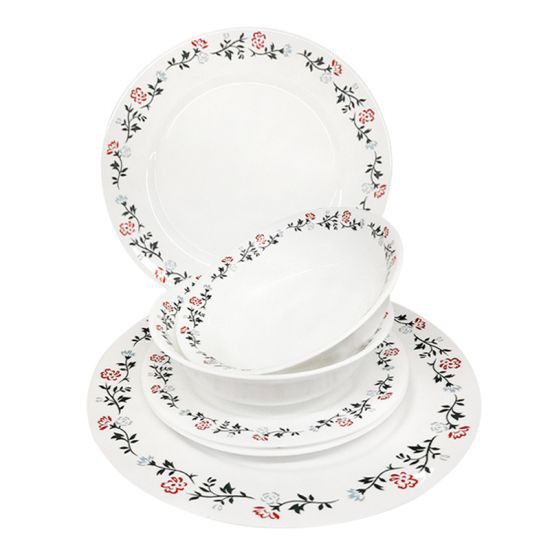 KASSA HOME ชุดจานชามโอปอล Daffodil ลายดอก รุ่น BP105 (ชุด 6 ชิ้น) สีขาว เหมาะสำหรับใช้งานทั้งในบ้านและร้านอาหาร