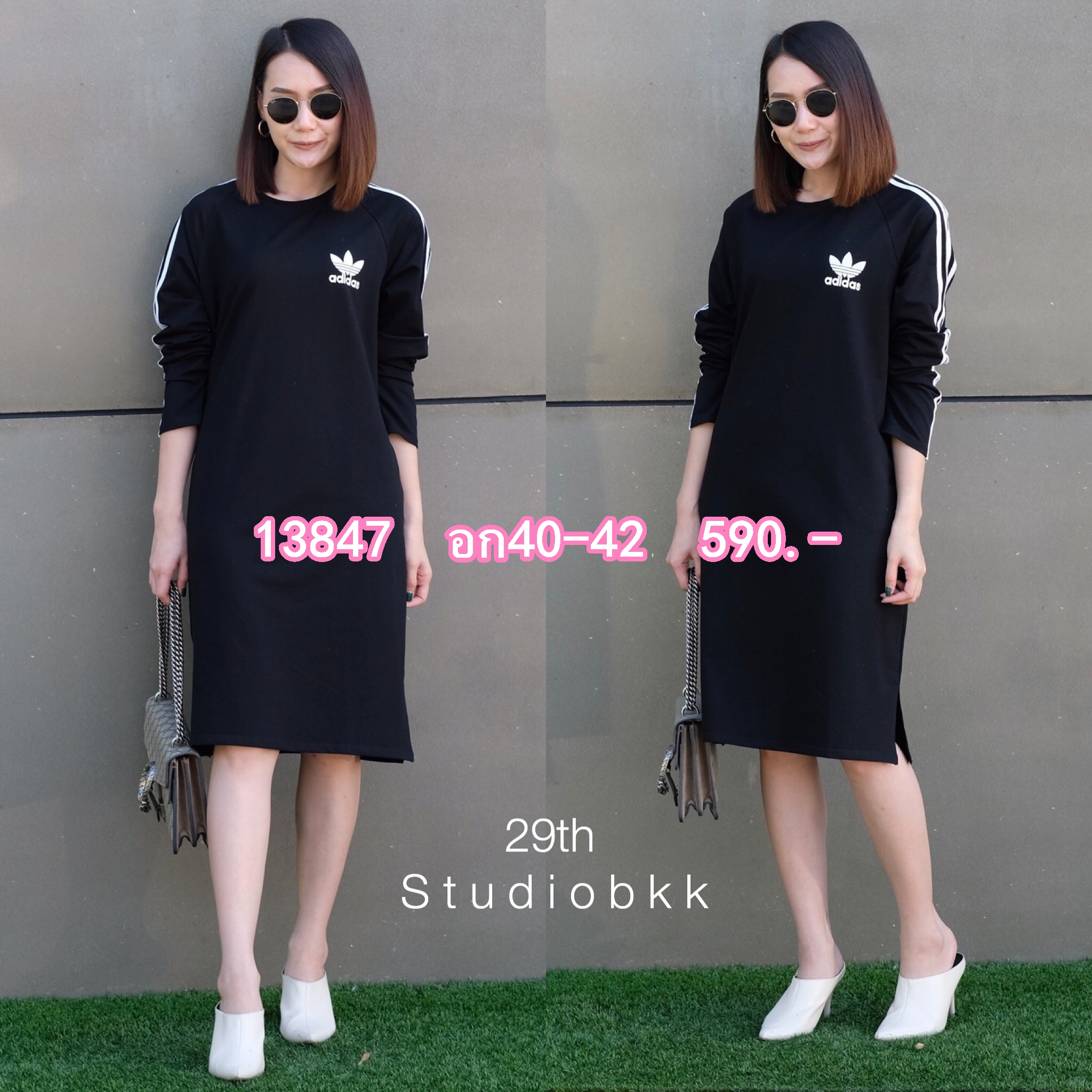 SaLe++13847 #29thStudiobkk มินิเดรสทรงสปอร์ตแขนยาว ผ้าคอตตอนเนื้อดีค้า ใสบายสุดๆ อกสกรีนลาย ดีเทลแขนแต่งแถบ มีกระเป๋า2 ข้าง ชายกระโปรงผ่าข้าง ทรงสวยใส่ง่าย สวยจบในชุดเดียว