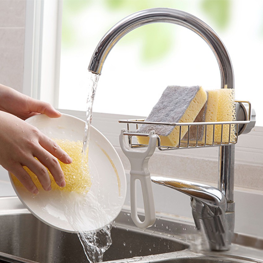 ที่วางฟองน้ำ ที่วางสบู่ ตะแกรงวางฟองน้ำ ตะแกรงสแตนเลส อย่างดี ติดตั้งง่าย ห้องครัว ห้องน้ำ ที่วางของติดก๊อกน้ำ