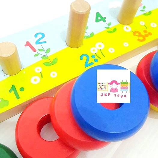 ของเล่นไม้ เสริมพัฒนาการลูกคิดไม้สวมหลักนับเลข 5 เเถว สำเนา