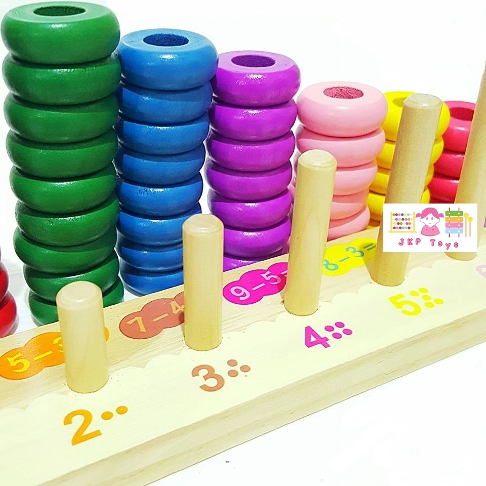 ของเล่นไม้ เสริมพัฒนาการลูกคิดไม้สวมหลักนับเลข 10 เเถว