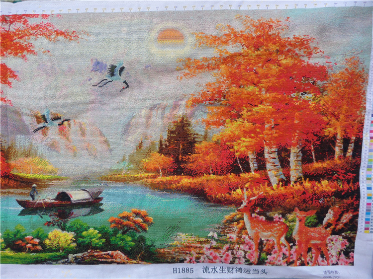 น้ำตก เมเบิ้ล กระเรียน กวาง มงคล ครอสติสปักสำเร็จ190x80cm ไม่รวมกรอบ งานฝีมือ DIY