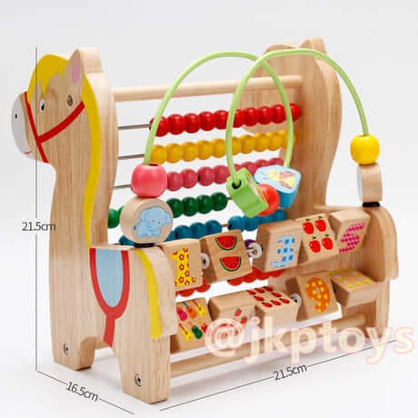 ของเล่นไม้เสริมพัฒนาการ ลูกคิดม้าน้อย 3in1 (ลูกคิด, ขดลวดลูกปัดไม้ และรางตัวเลข)