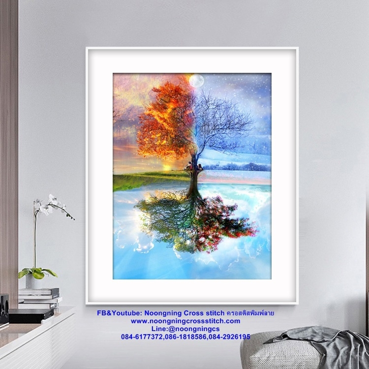 ต้นไม้4ฤดู ครอสติสคริสตัล Diamond painting โมเสก ภาพติดเพชร งานฝีมือทำที่บ้าน DIY