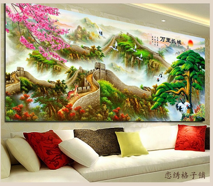 กำแพงเมืองจีน ต้นสน ครอสติสคริสตัล Diamond painting โมเสก ภาพติดเพชร งานฝีมือ DIY