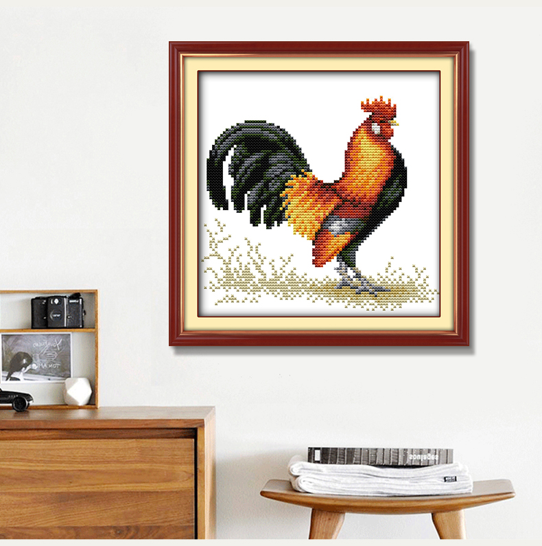 ไก่มงคล ชุดปักครอสติส พิมพ์ลาย ครอสติสจีน งานฝีมือทำที่บ้าน DIY