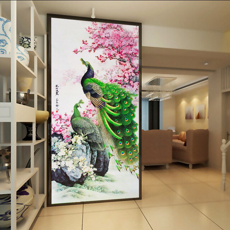 นกยูงคู่ ครอสติสคริสตัล Diamond painting โมเสก ภาพติดเพชร งานฝีมือทำที่บ้าน DIY