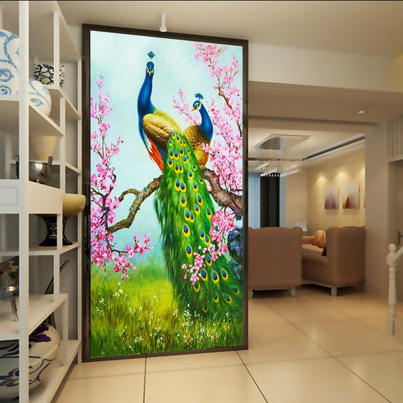 นกยูงคู่ ครอสติสคริสตัล Diamond painting โมเสก ภาพติดเพชร งานฝีมือทำที่บ้าน DIY