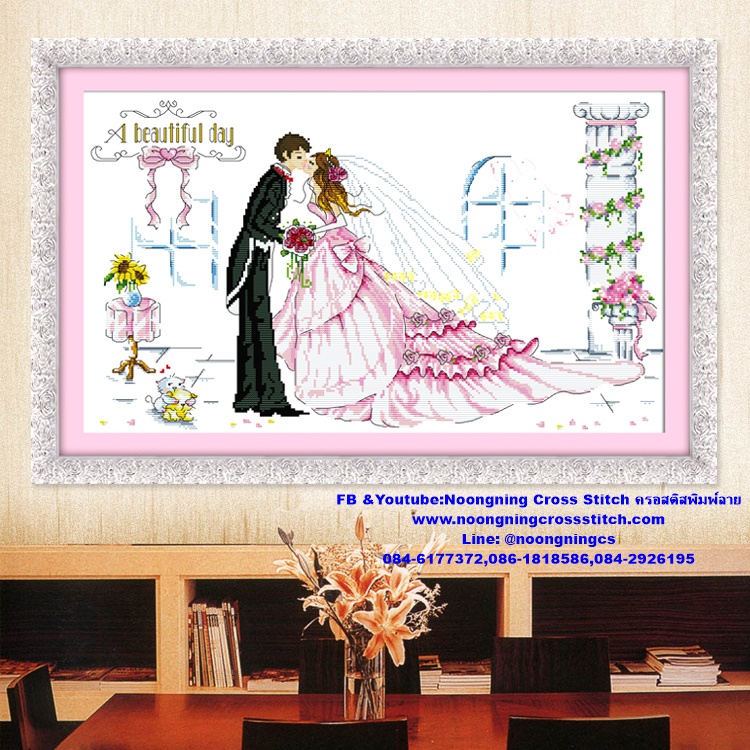 บ่าวสาวแต่งงาน ชุดปักครอสติส พิมพ์ลาย ครอสติสจีน งานฝีมือทำที่บ้าน DIY