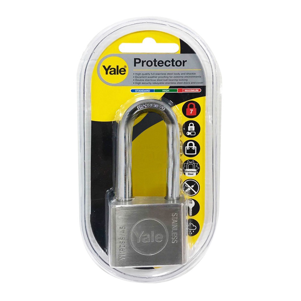 แม่กุญแจ กุญแจคล้อง กุญแจ กุญแจลูกปืน YALE Y119DLSS 45 mm. STAINLESS STEEL