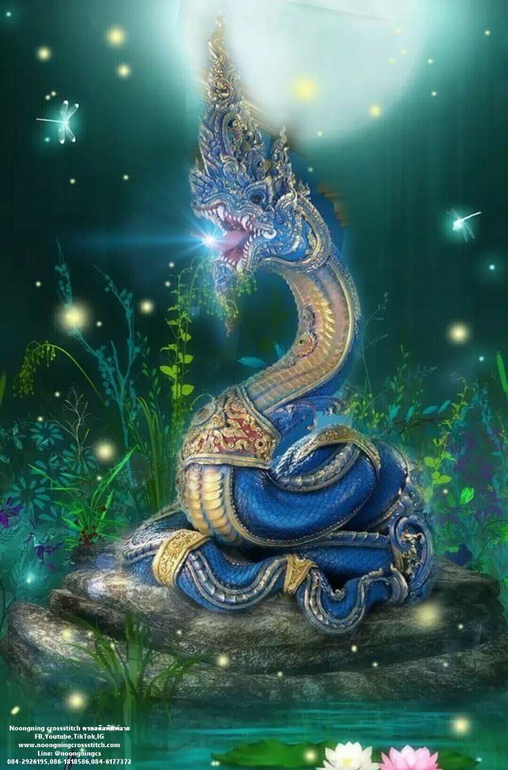 พญานาคราช เจ้าแห่งโลกบาดาล เสริมโชคลาภ และความอุดมสมบูรณ์ ชุดปักครอสติส พิมพ์ลาย งานฝีมือทำที่บ้าน DIY