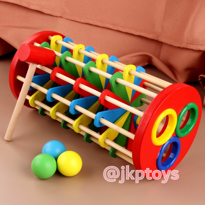 ของเล่นไม้เสริมพัฒนาการ ทุบบอลหล่นบรรได