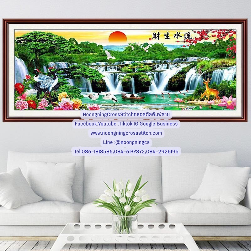 นกกระเรียนพร้อมสัตว์มงคล ครอสติสคริสตัล Diamond painting โมเสก ภาพติดเพชร งานฝีมือทำที่บ้าน DIY