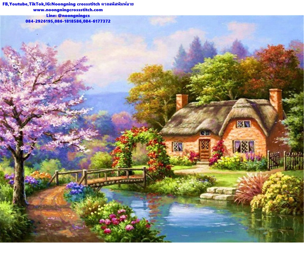 บ้านริมน้ำ ชุดปักครอสติช พิมพ์ลาย ครอสติสจีน งานฝีมือ DIY