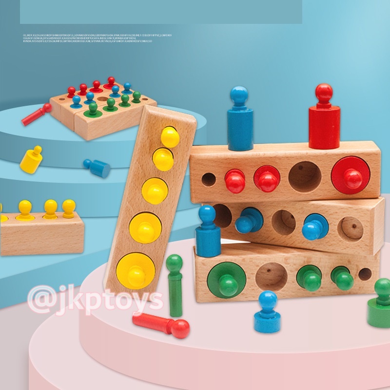 ของเล่นไม้เสริมพัฒนาการ ของเล่นไม้มอนเตสซอรี่ กระบอกจุก Knobbed Cylinder Blocks ยกเซต 4 สี/ชุดของเล่นไม้ทรงกระบอกหลายสีสัน