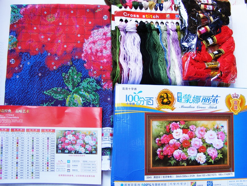 ดอกไม้ ชุดปักครอสติส พิมพ์ลาย ครอสติสจีน งานฝีมือทำที่บ้าน DIY