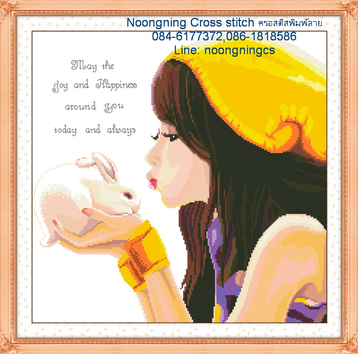 Girl&Rabbit ชุดปักครอสติช พิมพ์ลาย ครอสติสจีน งานฝีมือ DIY