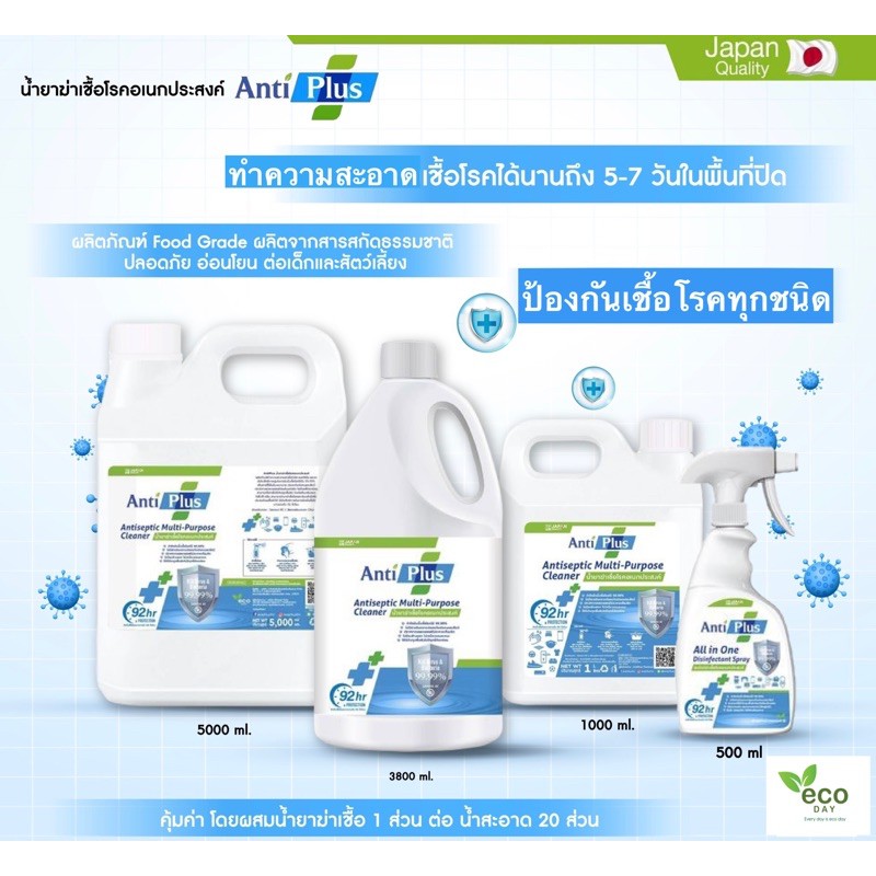 ผลิตภัณฑ์ทำความสะอาดเชื้อโรคอเนกประสงค์ AntiPlus มี 3 ขนาด ปลอดภัยต่อผิว กลิ่นหอมสดชื่น