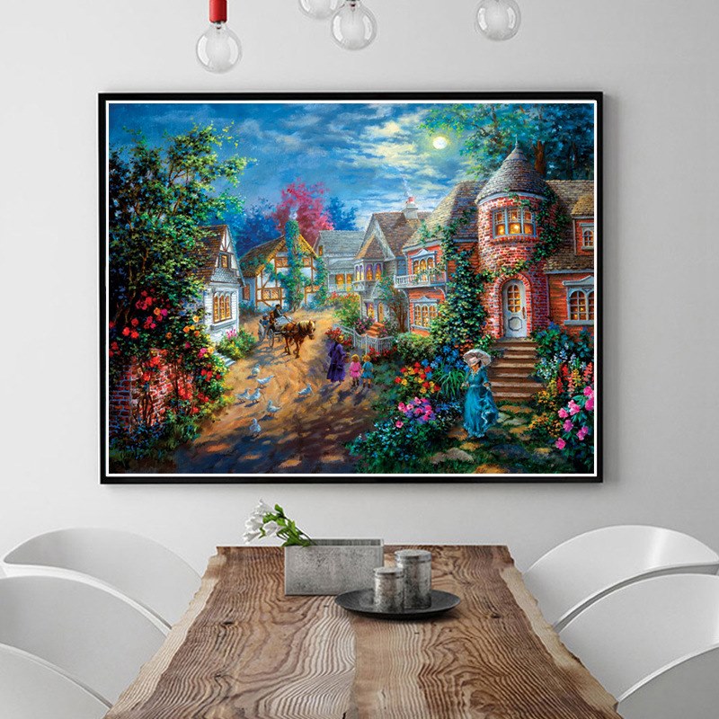 หมู่บ้านรื่นรม ครอสติสคริสตัล Diamond painting โมเสก ภาพติดเพชร งานฝีมือ DIY