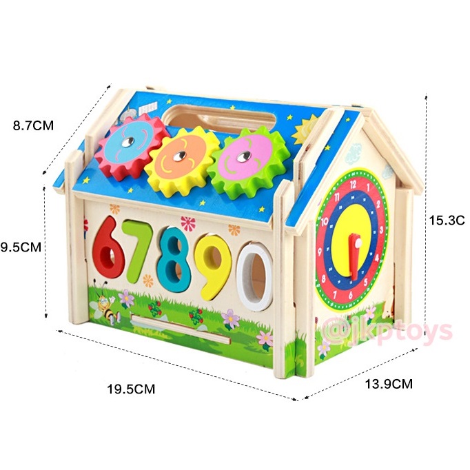 ของเล่นไม้ บ้านไม้กิจกรรม บล็อคหยอด ตัวเลข 0-9 ฟันเฟือง ทุบ 3 ช่อ
