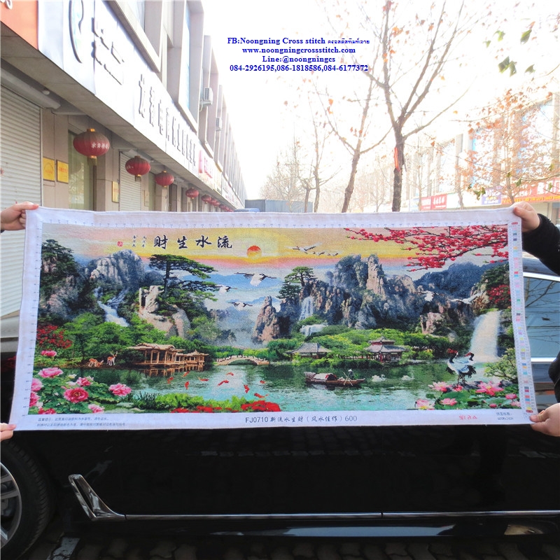 วิวน้ำตก ครอสติสปักสำเร็จ145x60cm ไม่รวมกรอบ งานฝีมือ DIY