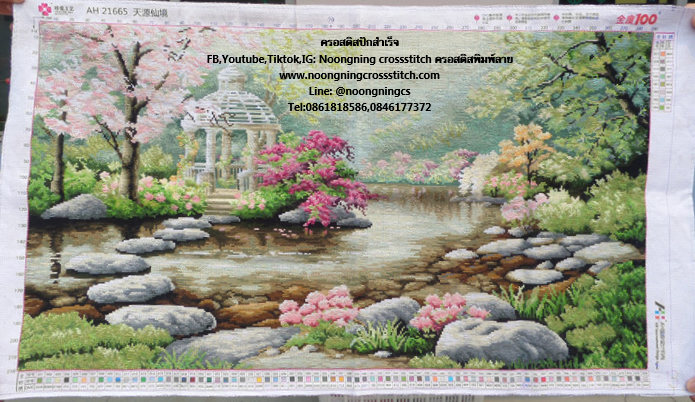 ปราสาทขาว ริมน้ำ สวยงาม ครอสติสปักสำเร็จ100x60cm ไม่รวมกรอบ งานฝีมือ DIY