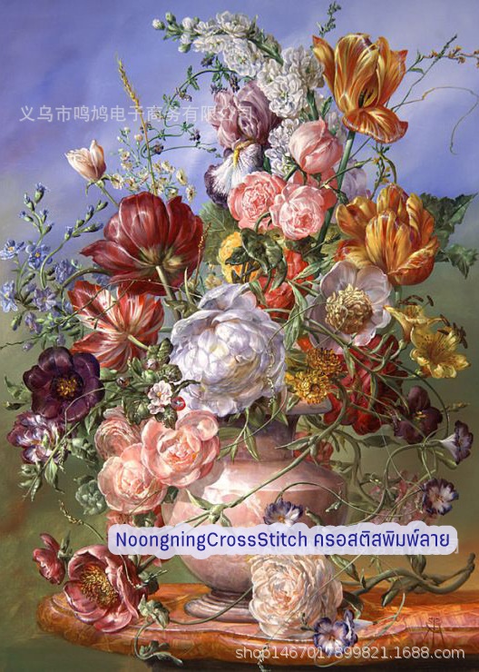 แจกันดอกไม้ ครอสติสคริสตัล Diamond painting โมเสก ภาพติดเพชร งานฝีมือทำที่บ้าน DIY