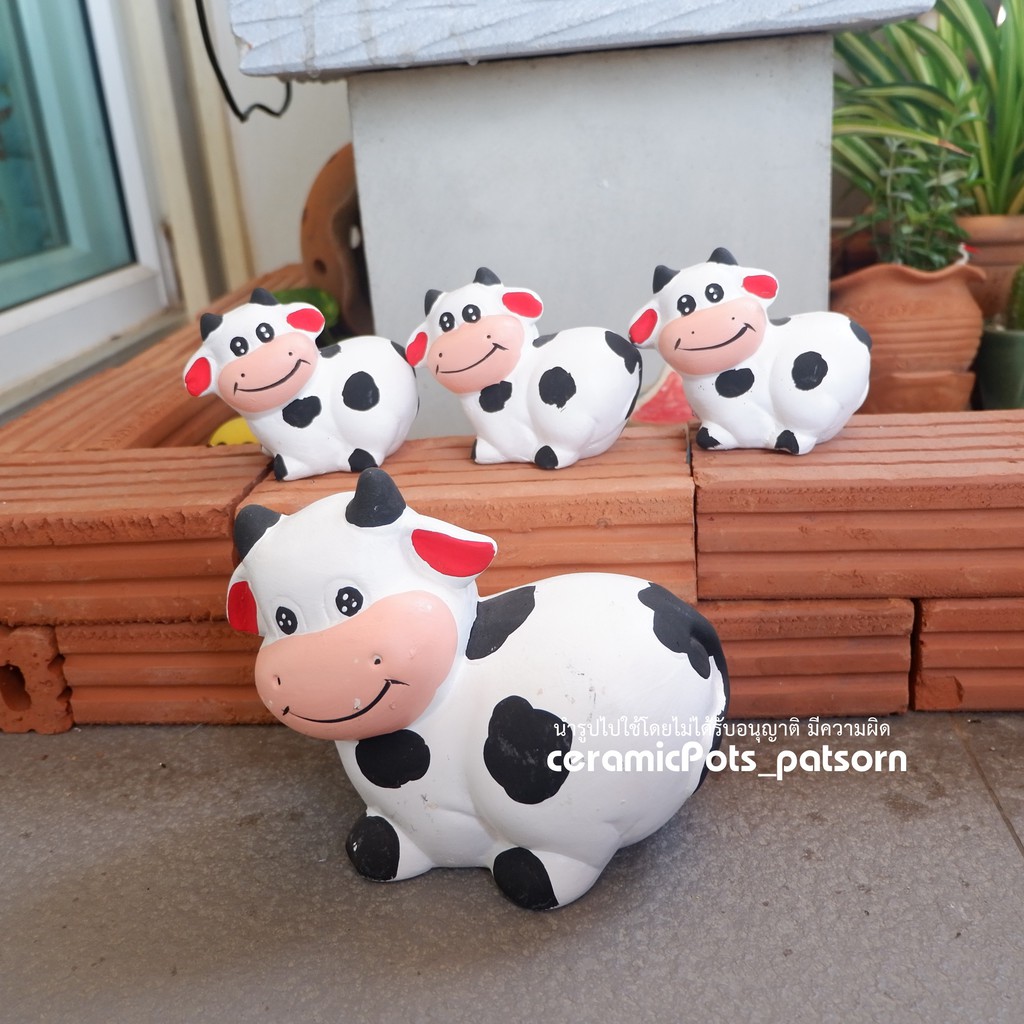 เซรามิคสัตว์ เซรามิควัวเซต 4 ชิ้น ตกแต่งสวนน่ารักๆ ชุดครอบครัวสัตว์ ตุ๊กตาเซรามิค เซรามิคแต่งสวน รุ่น วัว 1