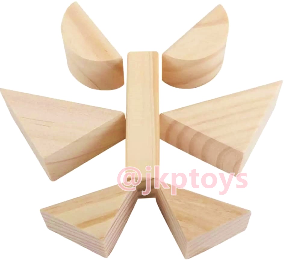 บล็อกตัวต่อไม้ บล็อคไม้ 100 ชิ้น สีไม้ธรรมชาติ