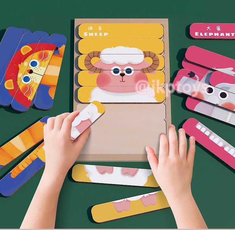 ของเล่นไม้เสริมพัฒนาการ เเท่งไม้จิ๊กซอว์ต่อภาพสัตว์ 8 ชนิด