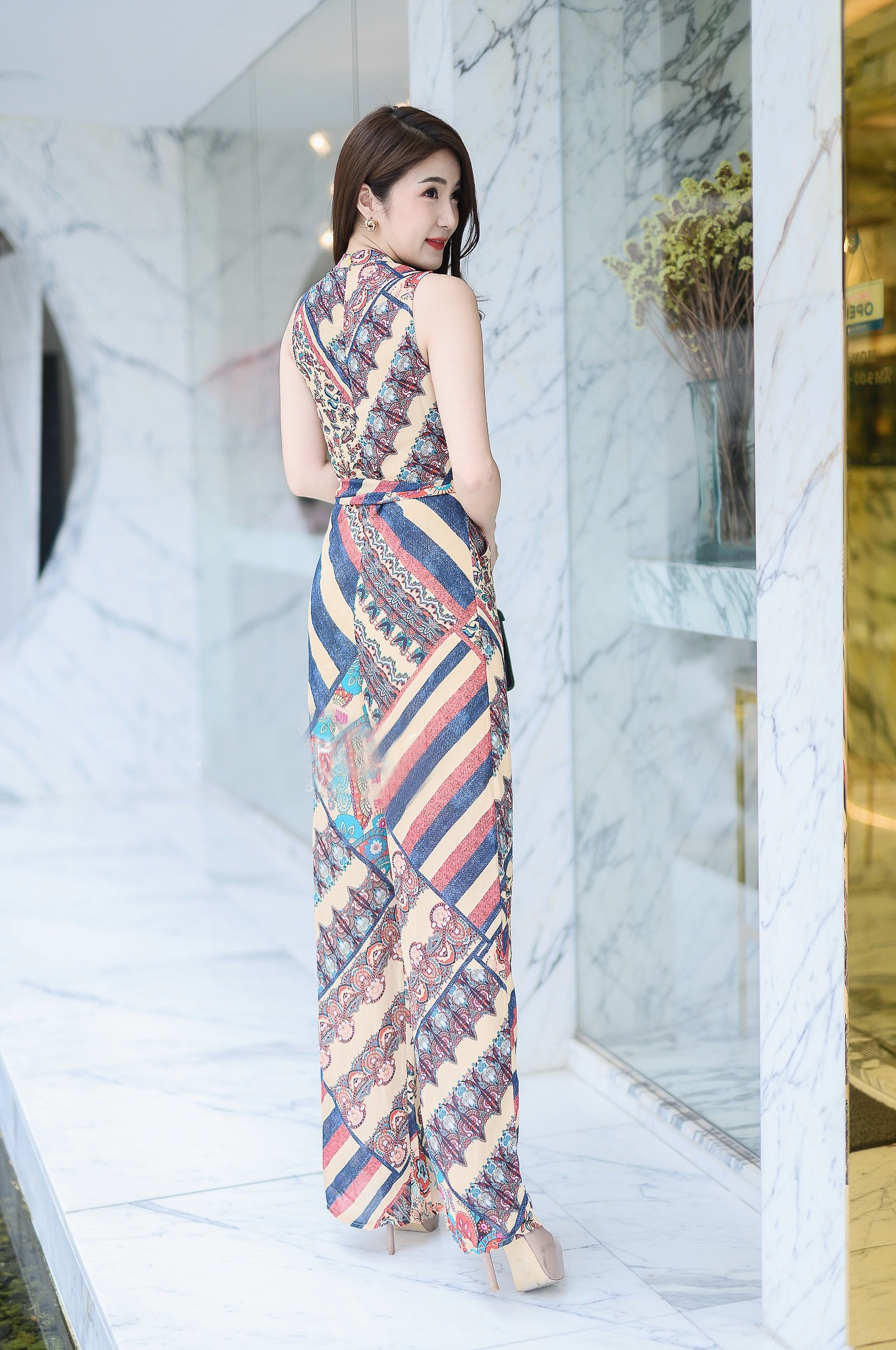 JS00103 จั๊มสูทคอวี จั๊มสูทขายาว จั๊มสูทออกงาน จั๊มสูทแขนกุด จั๊มสูทแฟชั่น