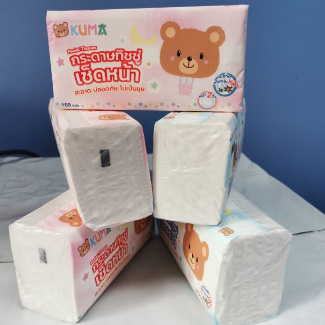 Kuma คุมะ กระดาษทิชชู่เช็ดหน้า 168แผ่น - แห้งหมี แพค 5 ห่อ