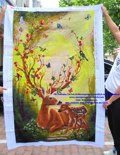 กวางแม่ลูกมงคล เสริมฮวงจุ้ย 180X123cm ครอสติสปักสำเร็จ ไม่รวมกรอบ งานฝีมือ DIY