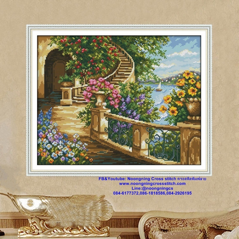 บ้านริมน้ำ ชุดปักครอสติส พิมพ์ลาย ครอสติสจีน งานฝีมือทำที่บ้าน DIY