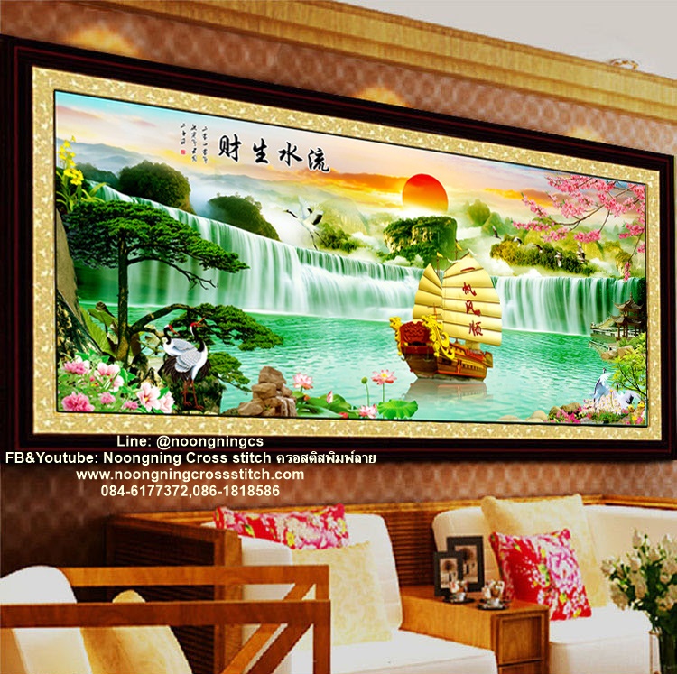 เรือสำเภา ค้าขายร่ำรวย ครอสติสคริสตัล Diamond painting โมเสก ภาพติดเพชร งานฝีมือทำที่บ้าน DIY
