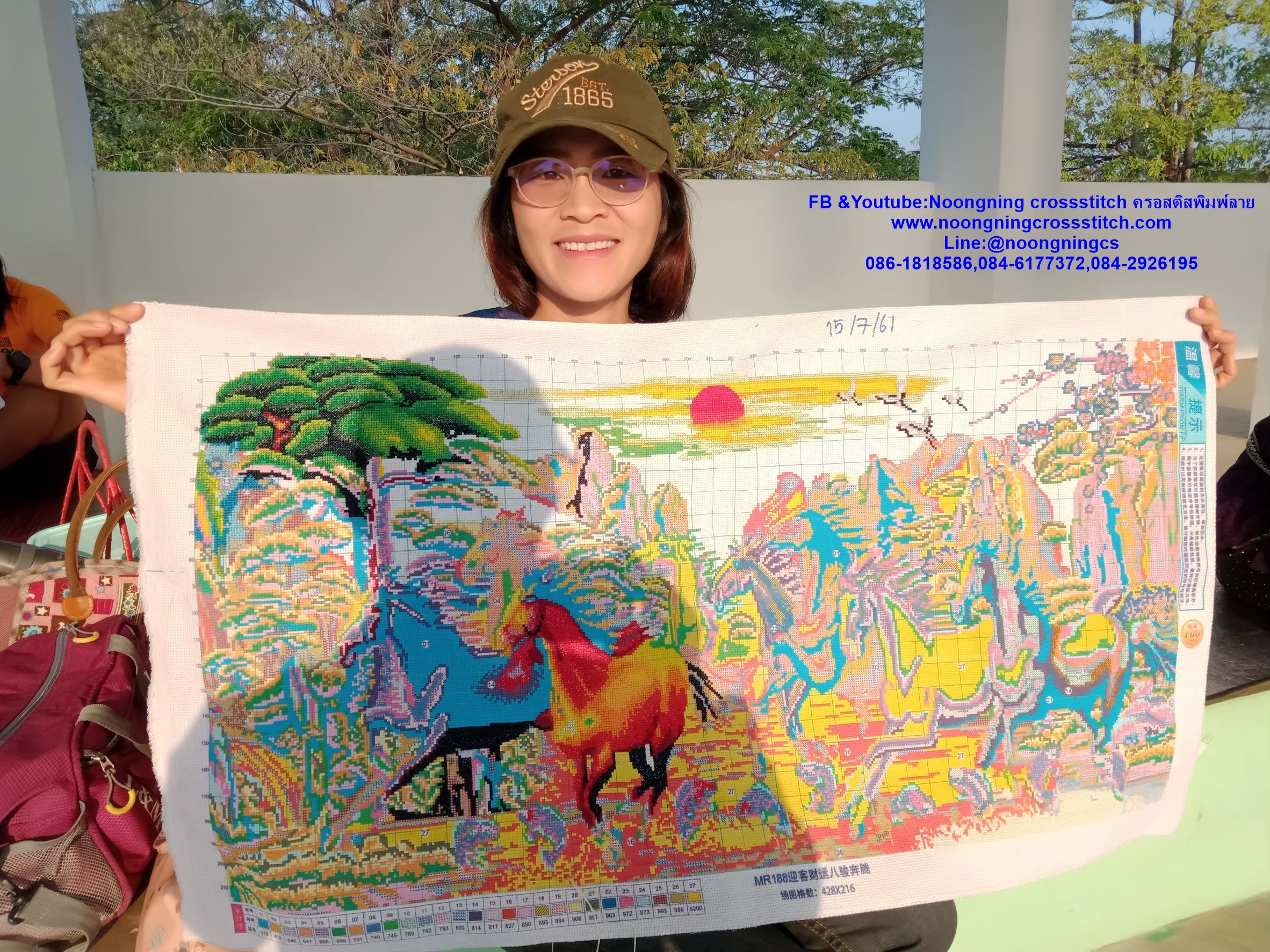 ฝูงผีเสื้อ ดอกไม้ ชุดปักครอสติส พิมพ์ลาย ครอสติสจีน งานฝีมือทำที่บ้าน DIY